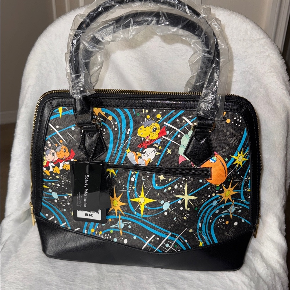 American Bee Black and Multicolor Satchel/Crossbody, NEW - Picture 2 of 6